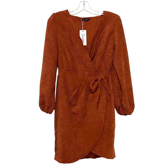 Simplee Faux Wrap Dress S Orange Classic Business Career Office Day to Night - Picture 1 of 5
